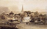Thomas Girtin Famous Paintings - Village Street and Church Spire